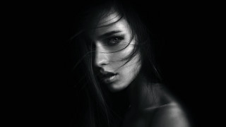 Woman long hair black background 4 - the wind free wallpaper