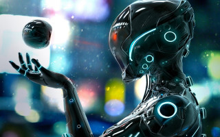 Robot ball cyberpunk glowing moon - cybernetic free wallpaper