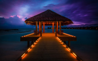 Pier lit gazebo night purple - carl critchlow free wallpaper
