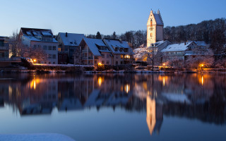 Lake clock tower snowy night - heidelberg school free wallpaper for desktop