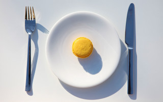 Yellow pastry plate fork knife - a white table cloth free wallpaper