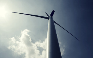 Wind turbine blue sky clouds - against a blue sky free wallpaper