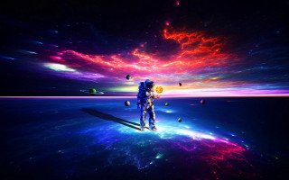 Space man planet starry sky - the middle of a space free wallpaper