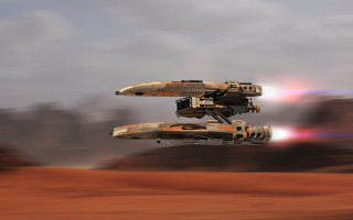 Sci fi fiets flying desert - motion blur free wallpaper