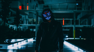 Man hoodie neon mask rain - cyberpunk style free wallpaper