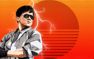 Man sunglasses tie red background 2 - a lightning bolt in the background free wallpaper