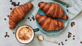 Croissants coffee spoons coffee beans - art informel free wallpaper for desktop