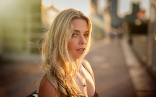 Blonde woman sidewalk building portrait - a sidewalk next free wallpaper