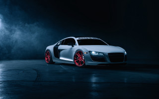 White car red rims dark - red rim free wallpaper