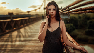 Woman black dress bridge portrait - a bridge free wallpaper