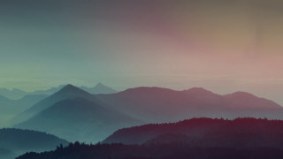 Mountain range hazy sky trees - bob ross free wallpaper