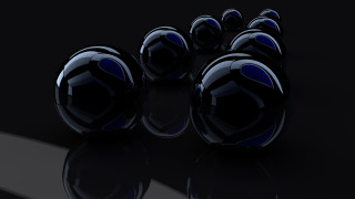 Blue balls reflection black surface - abstract free wallpaper