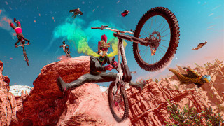 Man bike red rock flying - affinity photo free wallpaper