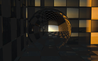 Black white sphere checkered floor - abstract illusionism free wallpaper