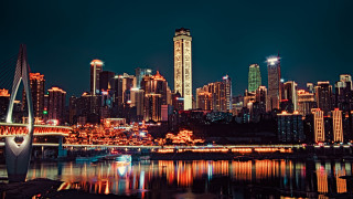 City skyline night bridge river 12 - a bridge in the foreground free wallpaper