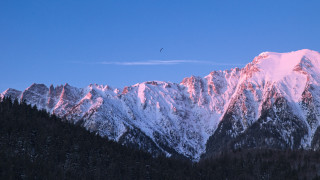 Mountain bird sunset pink clouds - kitsch movement free wallpaper for desktop