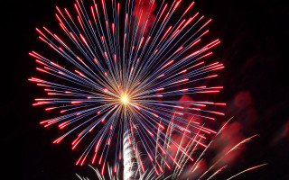 Fireworks clocktower redwhite explosions night - free new year wallpaper