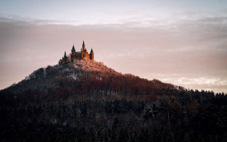 Castle hill trees sky clouds 2 - medieval free wallpaper