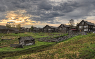 Farm fence wooden buildings hill - a farm free wallpaper