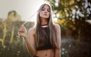 Woman long hair flower sky - long hair holding free wallpaper