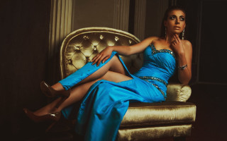 Woman blue dress sitting highheels 2 - high heel free wallpaper