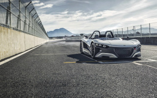 White sports car fence mountains - single body free wallpaper