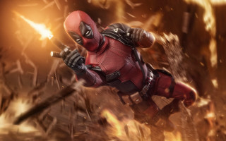 Deadpool flames armor explosion embers - the ground behind free wallpaper