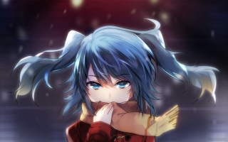 Anime girl blue hair red 12 - a red shirt free wallpaper