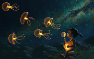 Girl hill jellyfish sky flashlight - a flashlight free wallpaper for desktop