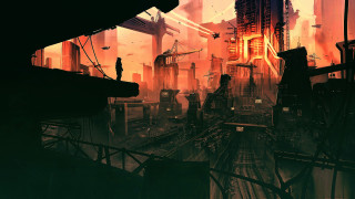 Futuristic city man platform sunset - a platform free wallpaper