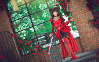 Red dress red boots sword - cosplay free wallpaper
