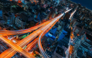 Night bridge city traffic lights - traffic free wallpaper