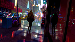 Woman night street neon umbrella - cgstudio free wallpaper