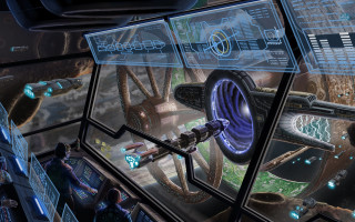 Futuristic room large window sci - concept design art free wallpaper