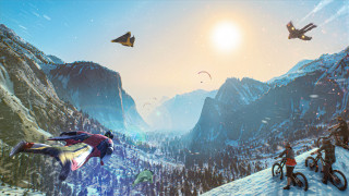 Snowy mountain biking kites landscape - above them free wallpaper for desktop