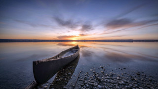 Boat lake rocks sunset matte - rock and pebbles free wallpaper