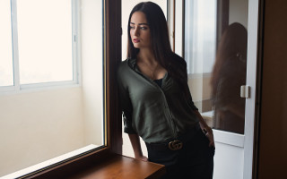 Woman window wooden table jewelry - a glass free wallpaper for desktop