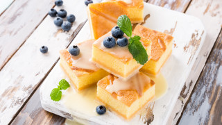 Blueberries cheesecake mint wooden table - top of them free wallpaper for desktop