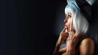 White hair cat hat woman - anka zhuravleva free wallpaper for desktop