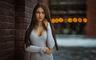 Woman brick wall cell phone - her ear free wallpaper