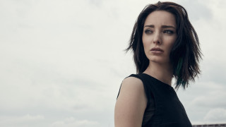 Woman green hair cloudy sky - green hair free wallpaper