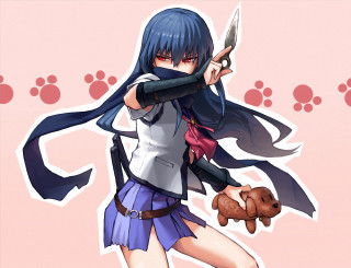 Girl blue hair knife teddy - paw free wallpaper