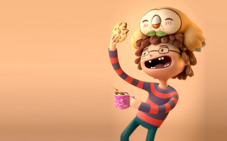 Cartoon coffee donut bird rowlet - diego gisbert llorens free wallpaper