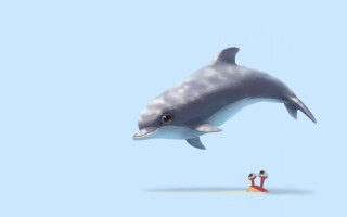 Dolphin jumping beach person virtual - tiny free wallpaper for desktop