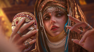 Woman costume mask pointing fantasy - bastien l. deharme free wallpaper