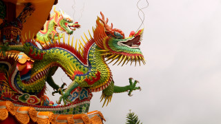 Dragon pine temple cloisonnism glowing - ding guanpeng free wallpaper