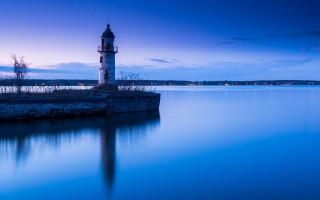 Lighthouse island lake night purple - photography free wallpaper