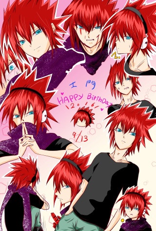 Anime redhair blackclothes group - different expression free wallpaper for mobile