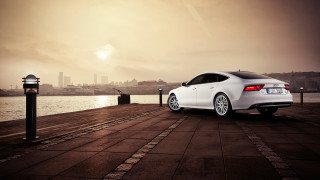 White car pier water city - bernt tunold free wallpaper