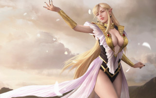 Elf warrior blonde sword water - a costume free wallpaper